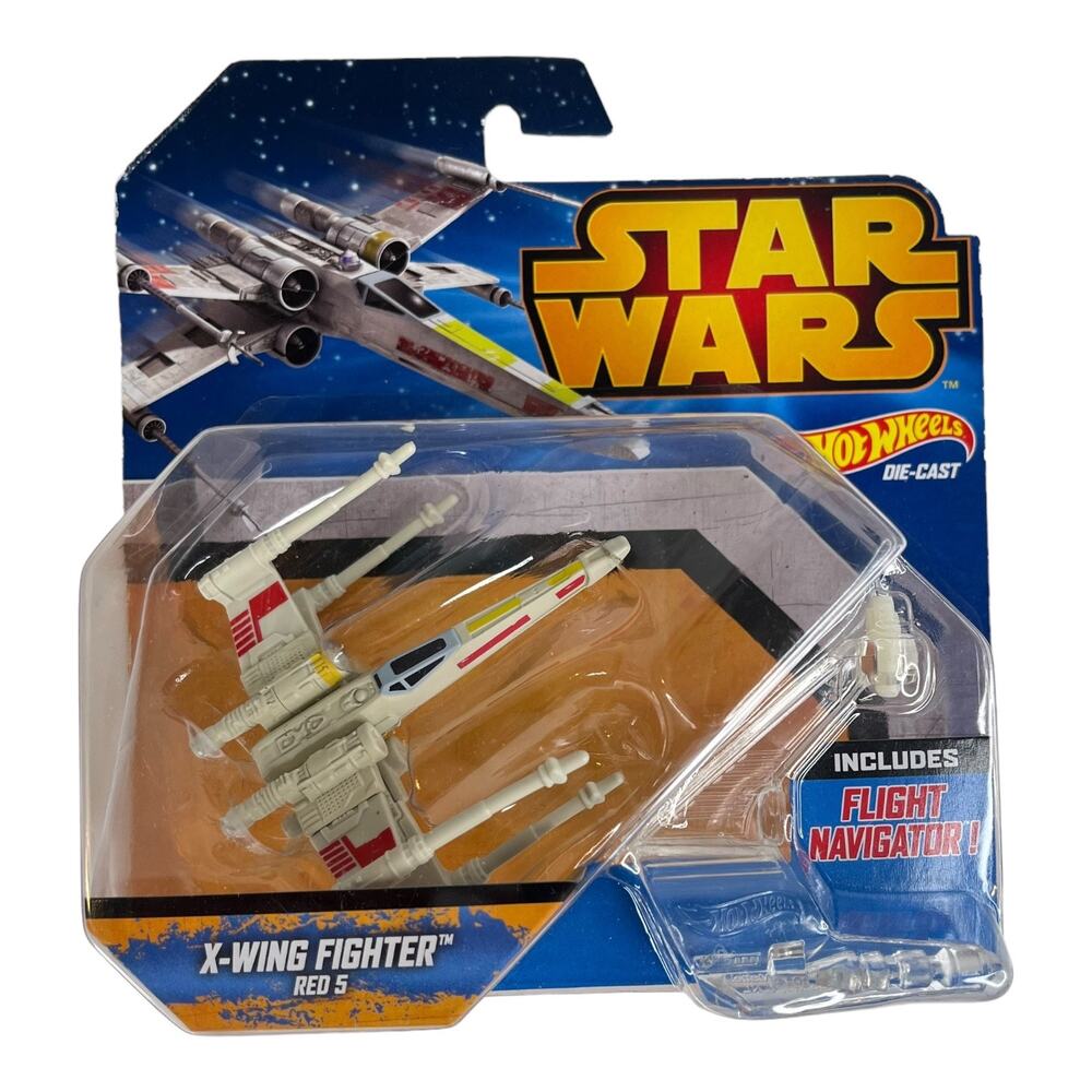 Star Wars Hot Wheels Starship X Wing Fighter Mattel Red 5 Diecast Toy Stand Box